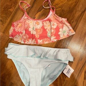 Roxy bikini top and Hurley bottoms size XL girls NWT bathing suit, swim suit‎